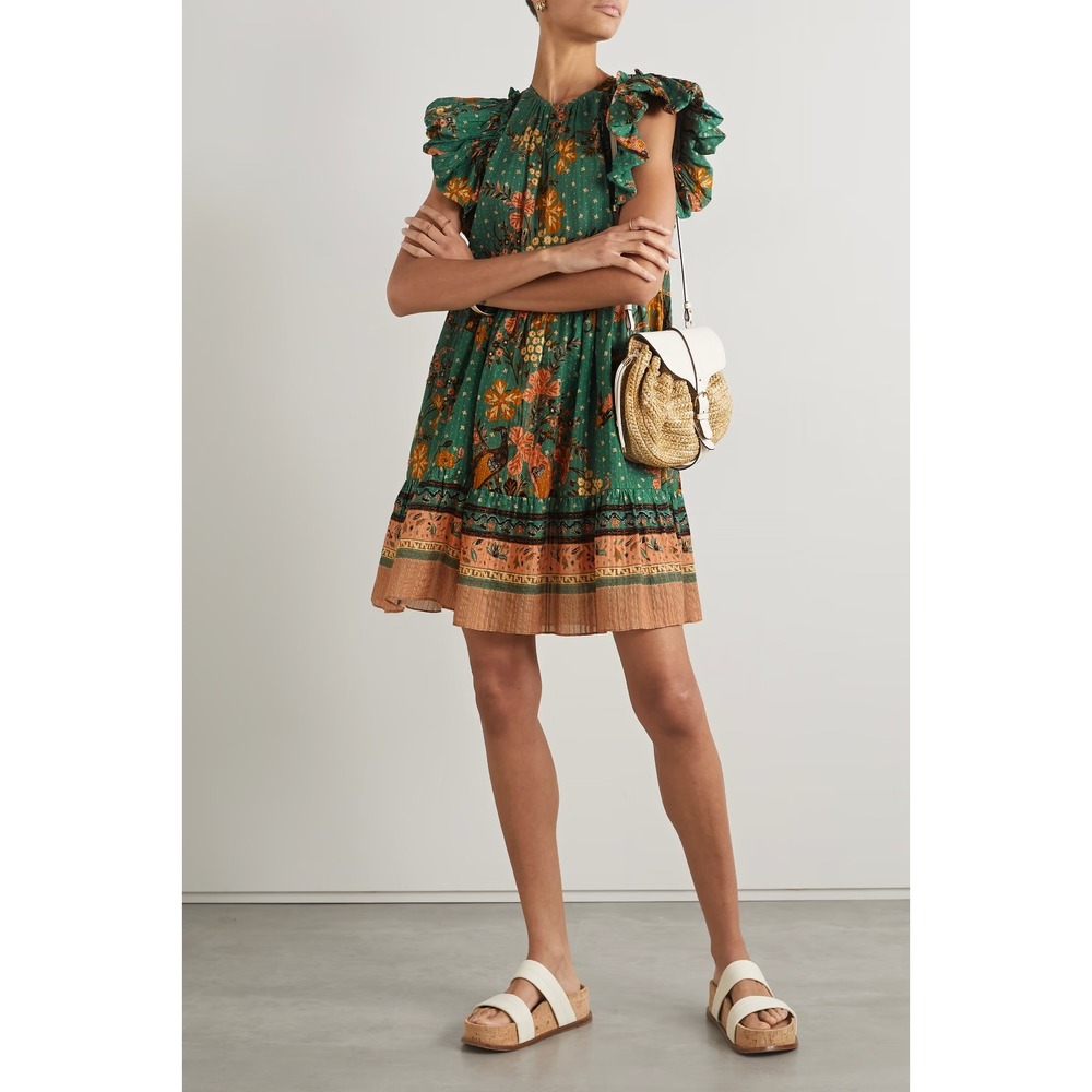 Ulla Johnson Etta Hummingbird Floral Mini Dress Teal Green NWT Size 2 4 $390